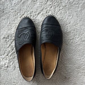 Chanel Size 38 Black Espadrille Flats